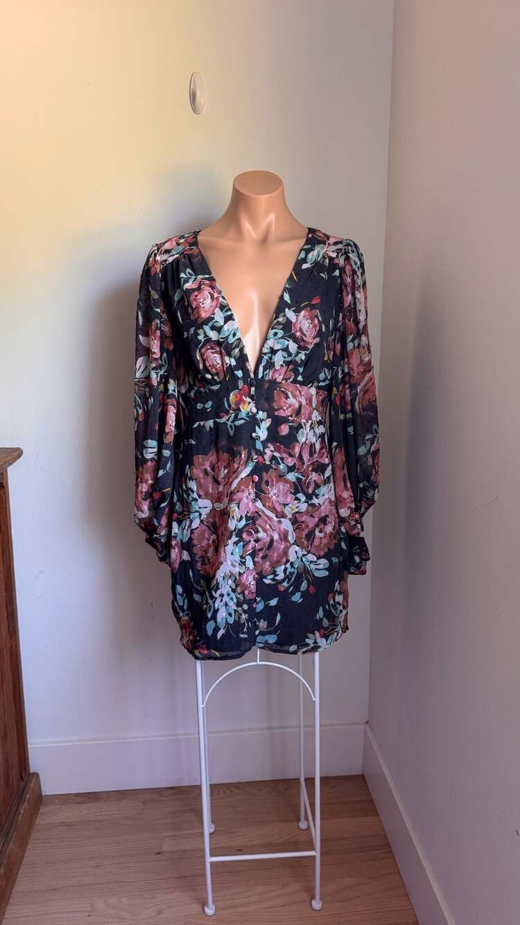 SweetPot The Label Floral Print Long Sleeve Button-Down Mini Dress